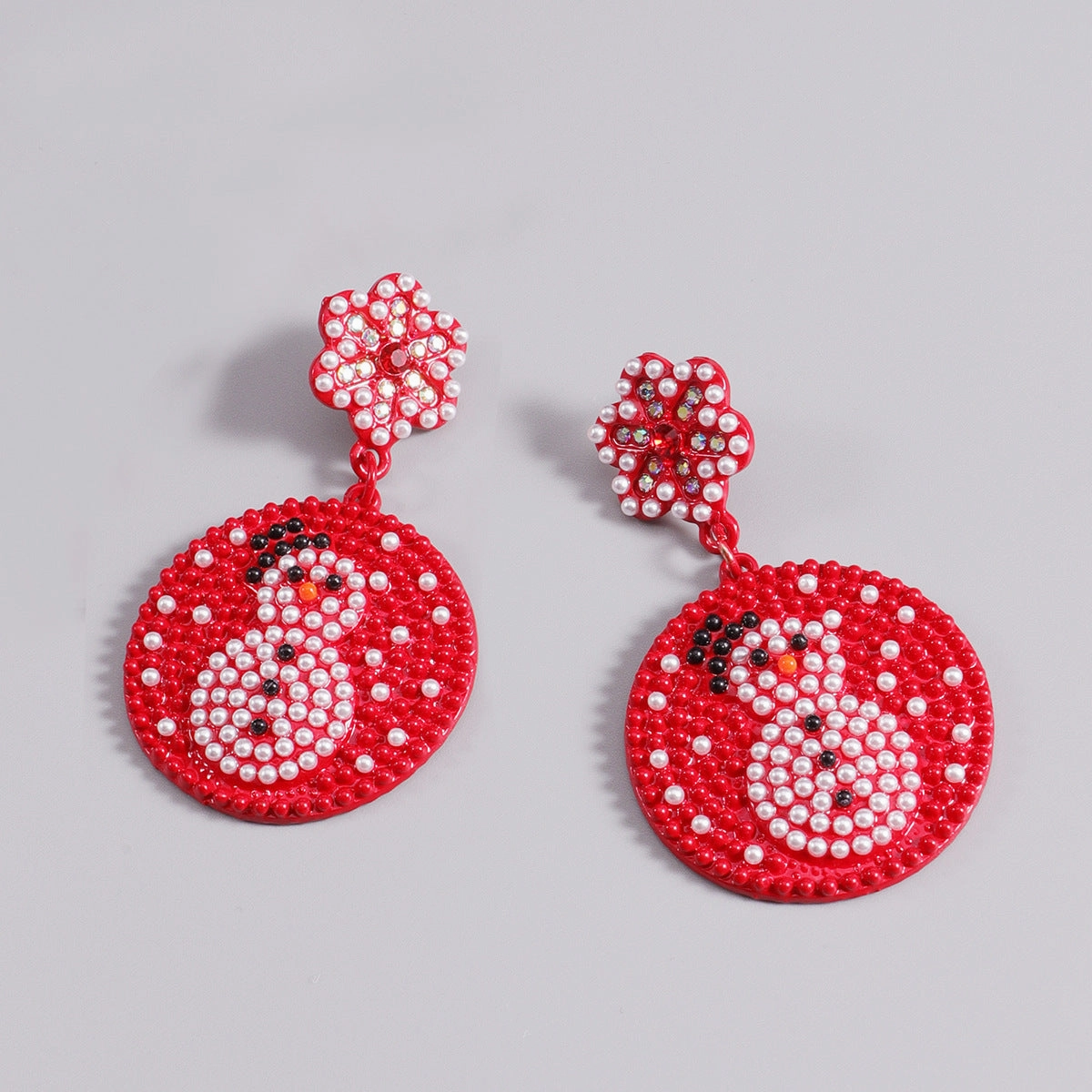 Wholesale Christmas Alloy Diamond Inlaid Rice Bead Christmas Snowflake Round Earrings