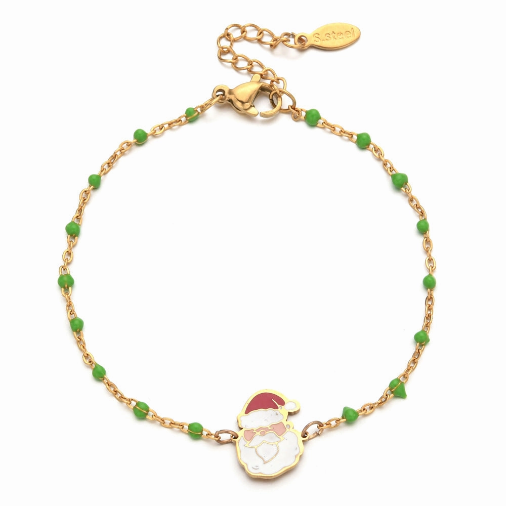 Wholesale Christmas Alloy Drip Oil Santa Claus Stainless Steel Rice Bead Bracelet