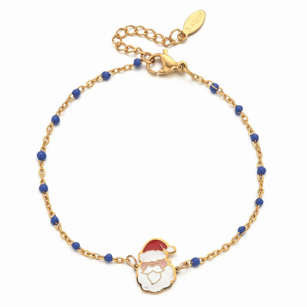 Wholesale Christmas Alloy Drip Oil Santa Claus Stainless Steel Rice Bead Bracelet