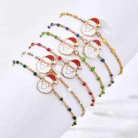 Wholesale Christmas Alloy Drip Oil Santa Claus Stainless Steel Rice Bead Bracelet