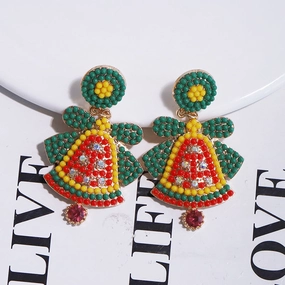 Wholesale Christmas Alloy Rice Beads Diamond Bell Earrings
