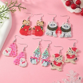 Wholesale Christmas Animal Socks Cat Pink Acrylic Multicolor Earrings