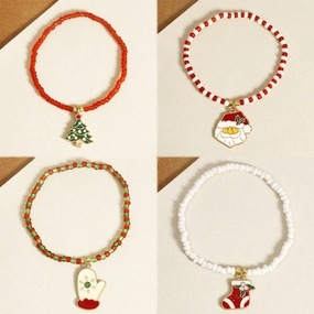 Wholesale Christmas Beaded Gloves Elastic Rope Rice Beads Christmas Tree Boots Pendant Bracelet