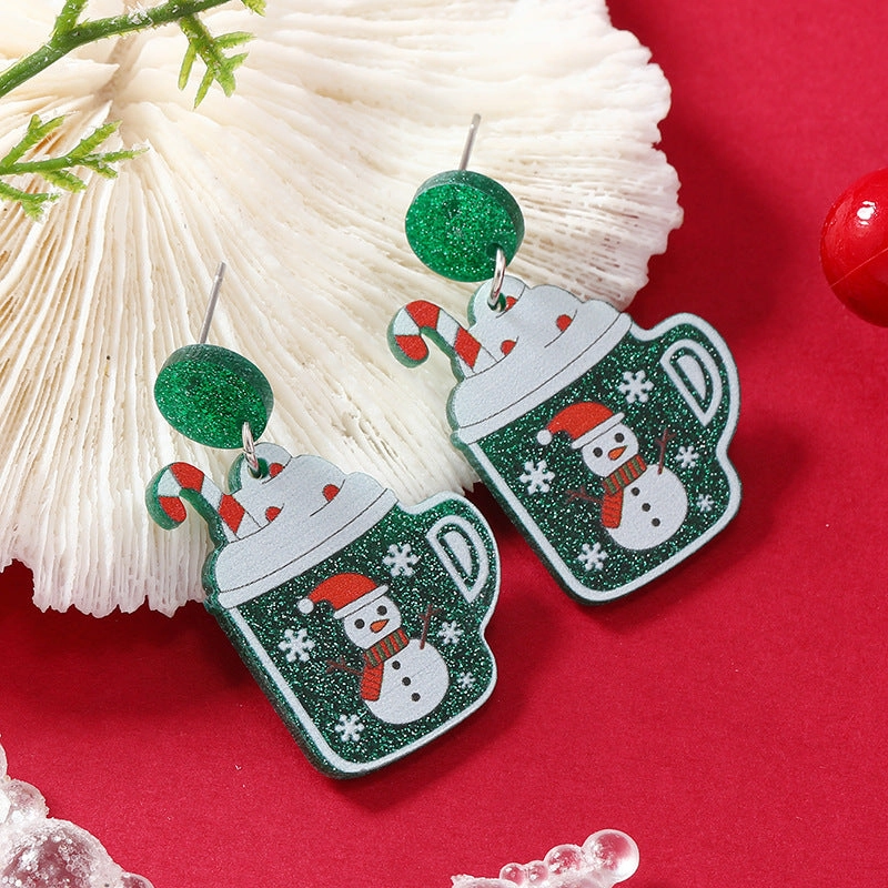 Wholesale Christmas Beer Mug Rainbow Christmas Tree Acrylic Earrings