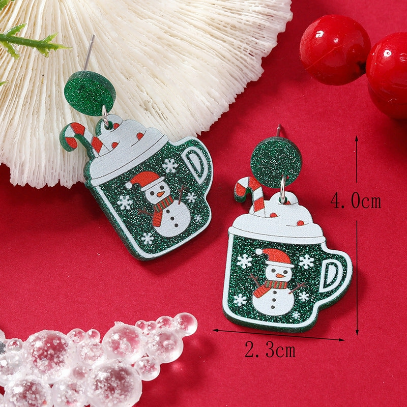 Wholesale Christmas Beer Mug Rainbow Christmas Tree Acrylic Earrings