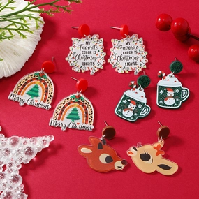 Wholesale Christmas Beer Mug Rainbow Christmas Tree Acrylic Earrings
