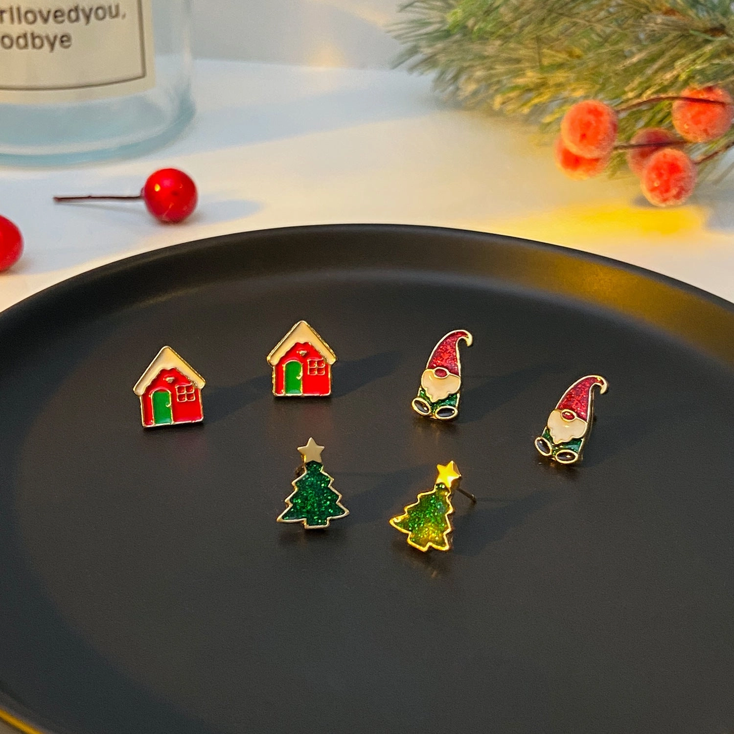 Wholesale Christmas Bell Old Man Christmas Tree Alloy Earrings