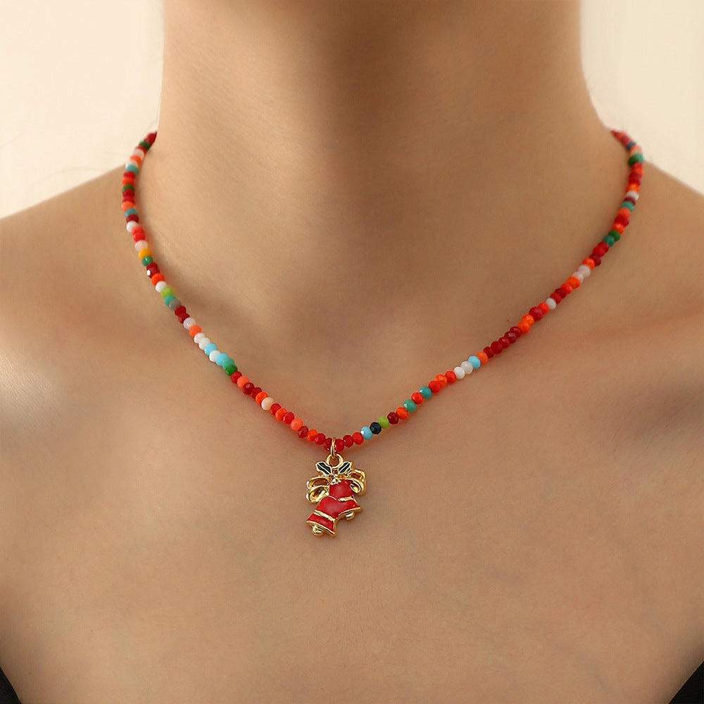 Wholesale Christmas Bells Christmas Tree Metal Crystal Beaded Necklace