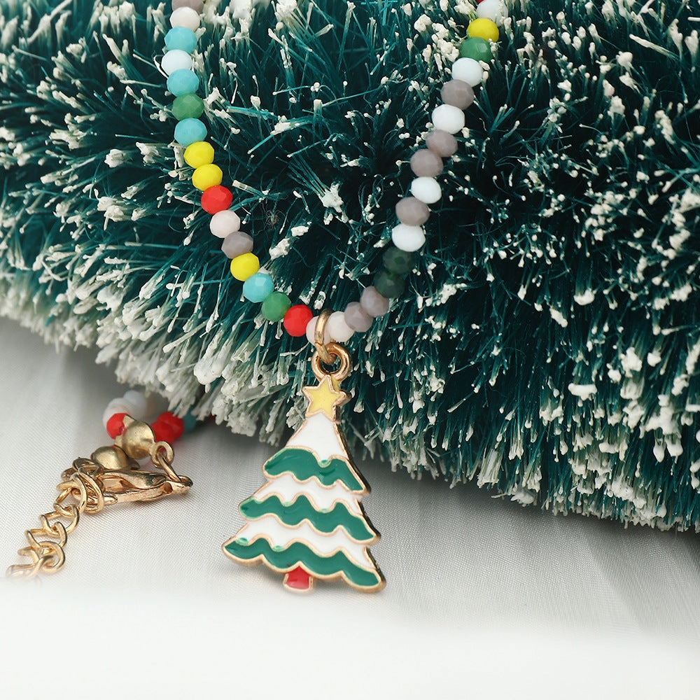 Wholesale Christmas Bells Christmas Tree Metal Crystal Beaded Necklace