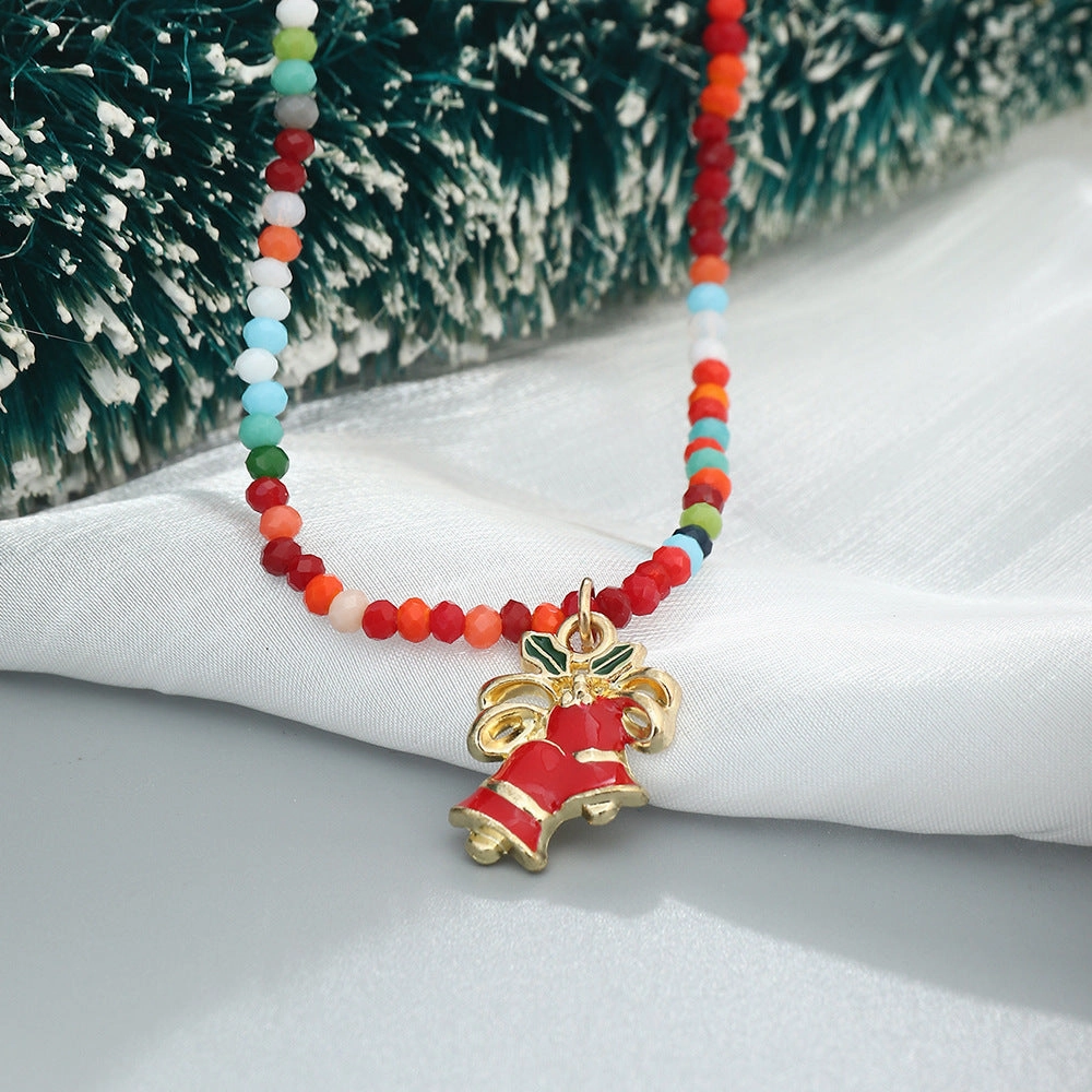 Wholesale Christmas Bells Christmas Tree Metal Crystal Beaded Necklace
