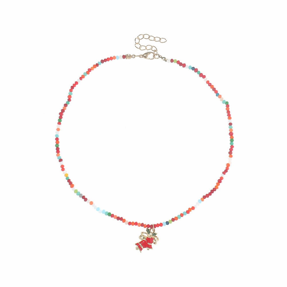 Wholesale Christmas Bells Christmas Tree Metal Crystal Beaded Necklace
