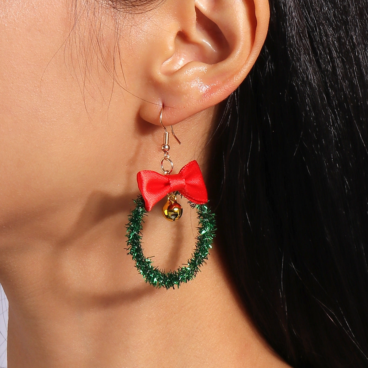 Wholesale Christmas Bells Flower Bow Plastic Earrings