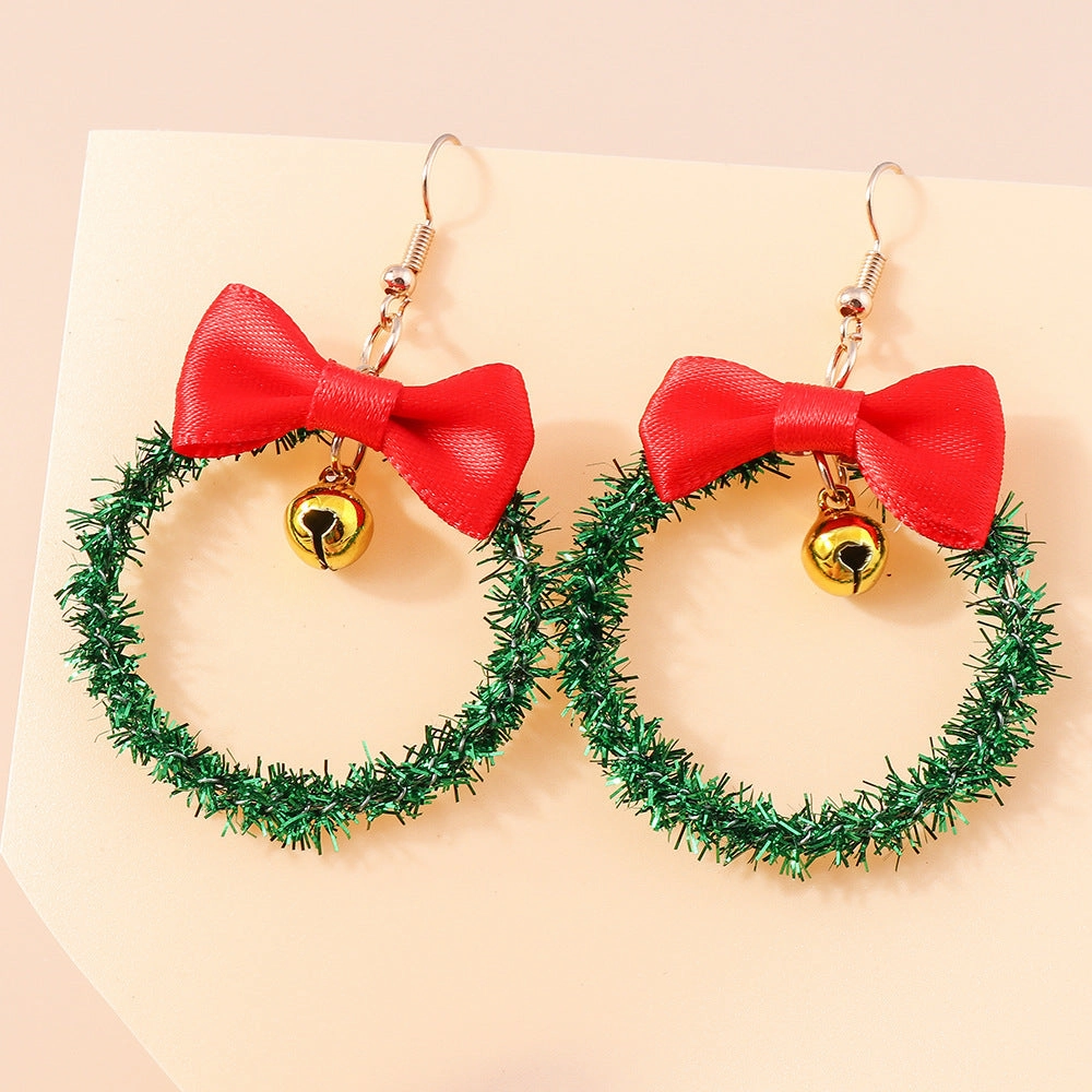 Wholesale Christmas Bells Flower Bow Plastic Earrings