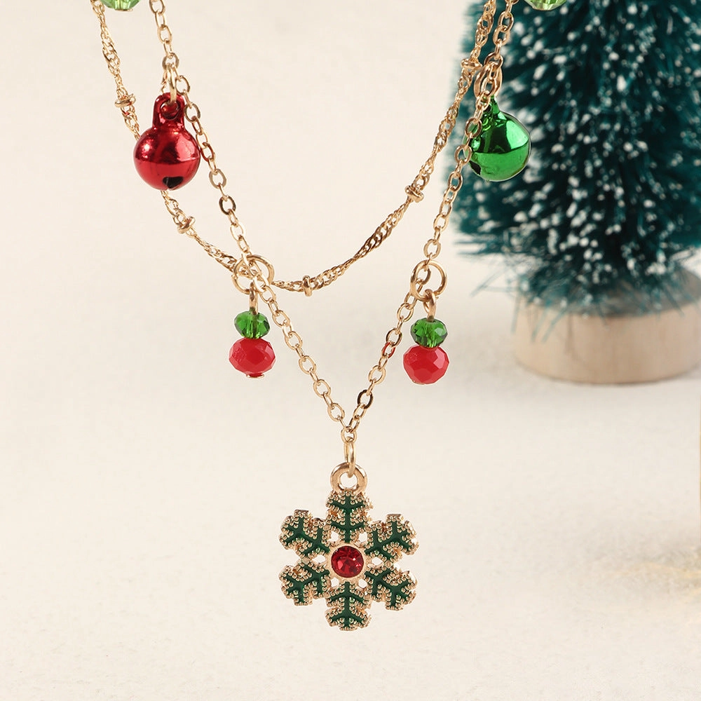 Wholesale Christmas Bells Snowflake Double Layer Necklace Clavicle Chain