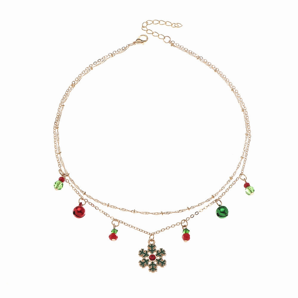 Wholesale Christmas Bells Snowflake Double Layer Necklace Clavicle Chain