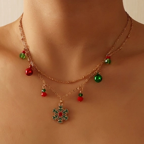 Wholesale Christmas Bells Snowflake Double Layer Necklace Clavicle Chain