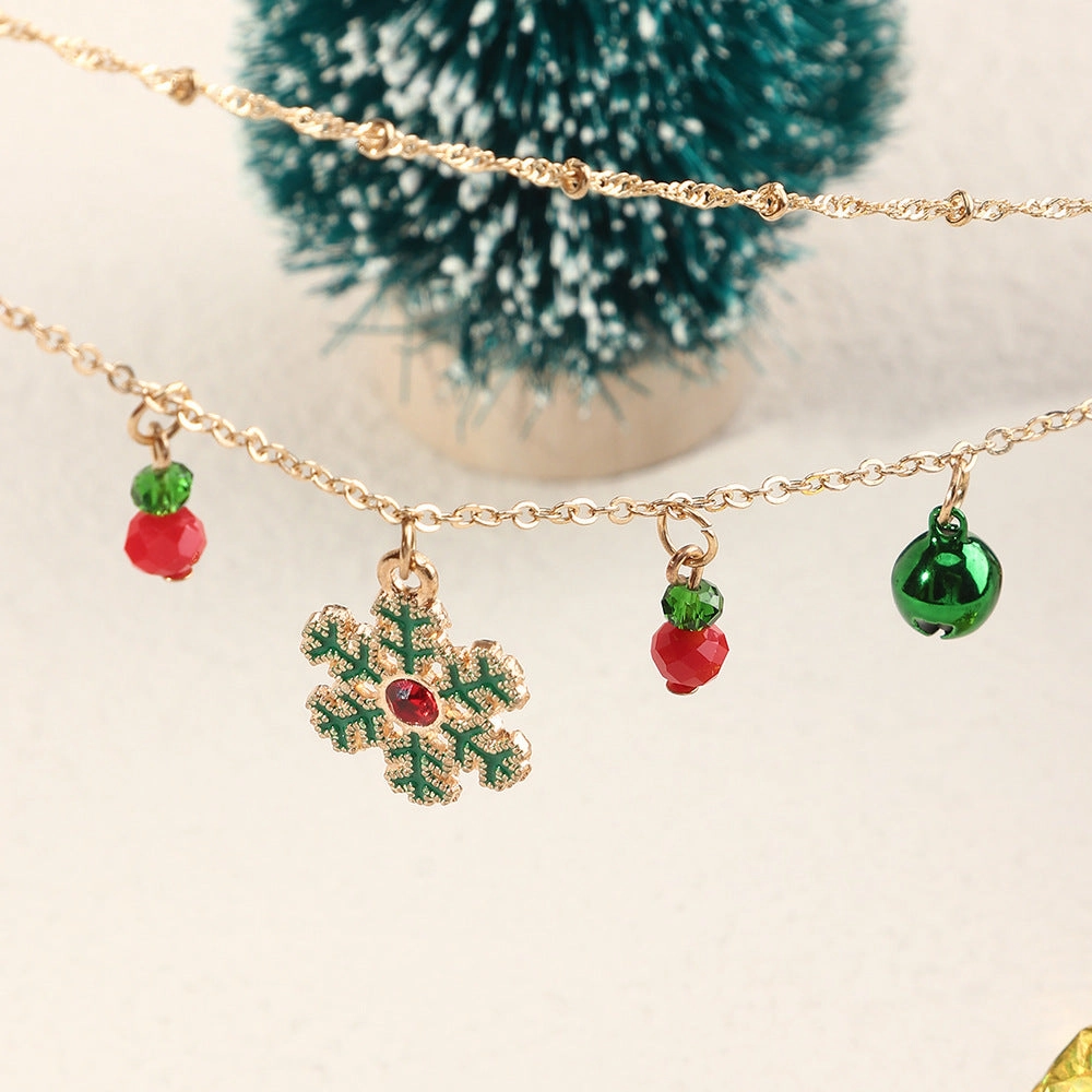 Wholesale Christmas Bells Snowflake Double Layer Necklace Clavicle Chain