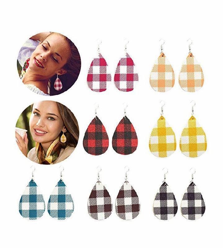 Wholesale Christmas Black and Red Plaid Earrings