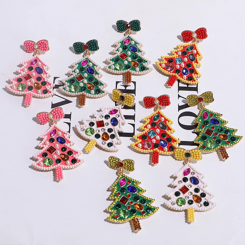 Wholesale Christmas Bows, Oil Drops, Diamonds, Christmas Trees, Zinc Alloy Earrings