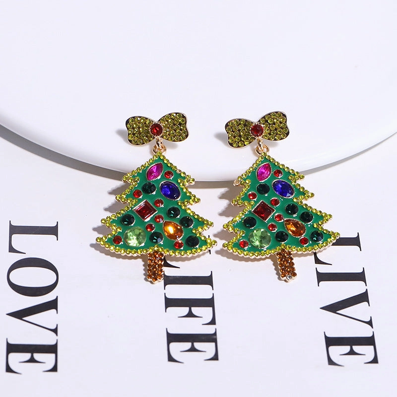 Wholesale Christmas Bows, Oil Drops, Diamonds, Christmas Trees, Zinc Alloy Earrings