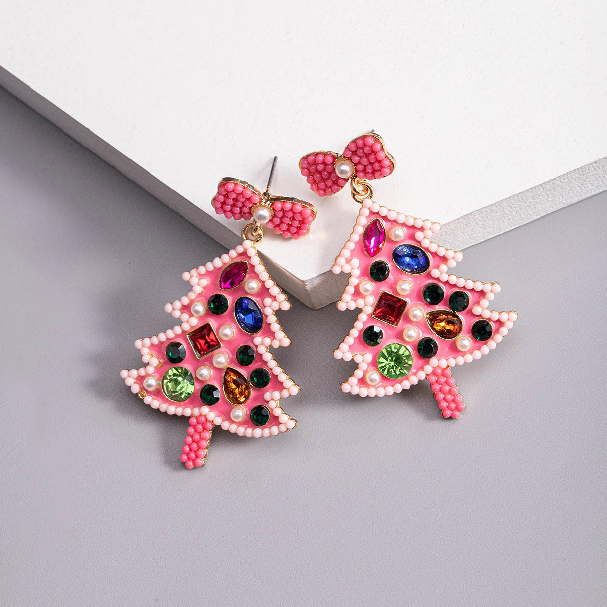 Wholesale Christmas Bows, Oil Drops, Diamonds, Christmas Trees, Zinc Alloy Earrings