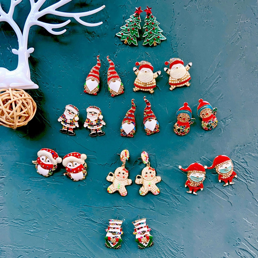 Wholesale Christmas Candy Cane Christmas Tree Stud  Alloy Earrings