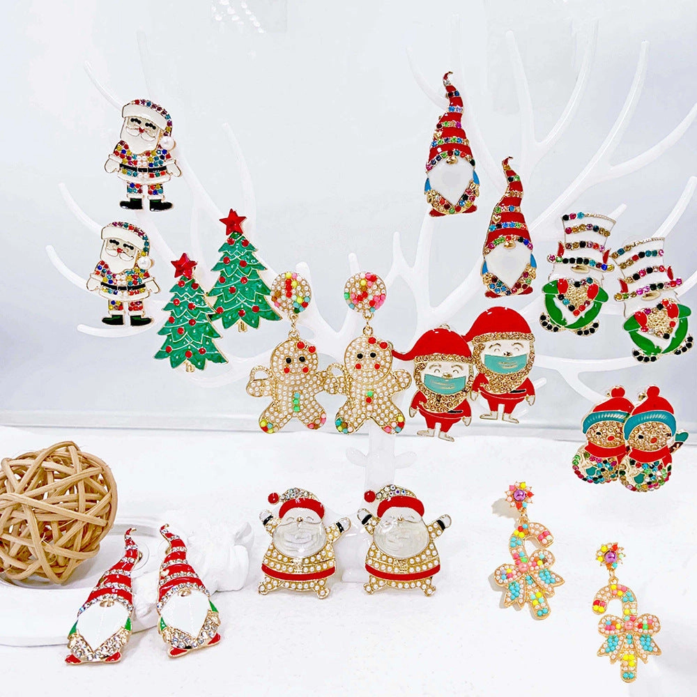 Wholesale Christmas Candy Cane Christmas Tree Stud  Alloy Earrings