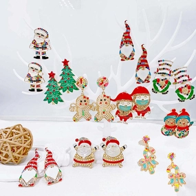 Wholesale Christmas Candy Cane Christmas Tree Stud  Alloy Earrings