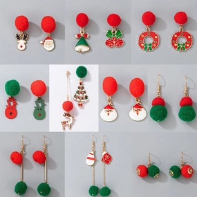 Wholesale Christmas Candy Elk Bells Hair Ball Earrings