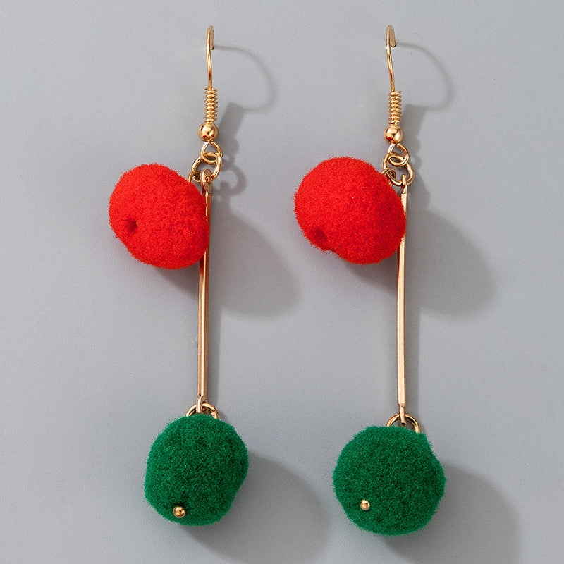 Wholesale Christmas Candy Elk Bells Hair Ball Earrings