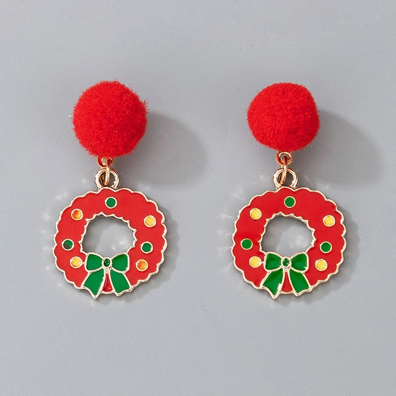 Wholesale Christmas Candy Elk Bells Hair Ball Earrings