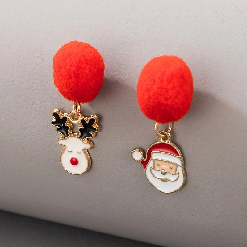 Wholesale Christmas Candy Elk Bells Hair Ball Earrings