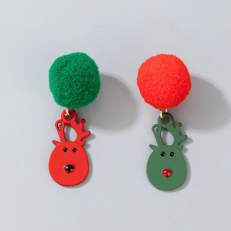 Wholesale Christmas Candy Elk Bells Hair Ball Earrings