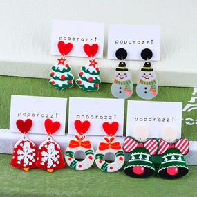 Wholesale Christmas Cartoon Bells Christmas Tree Socks Acrylic Earrings
