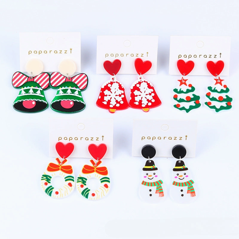 Wholesale Christmas Cartoon Bells Christmas Tree Socks Acrylic Earrings