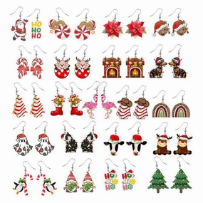 Wholesale Christmas Cartoon Christmas Tree Hohoho Elk Cow Consumption Cow Cat Rainbow Acrylic Earrings