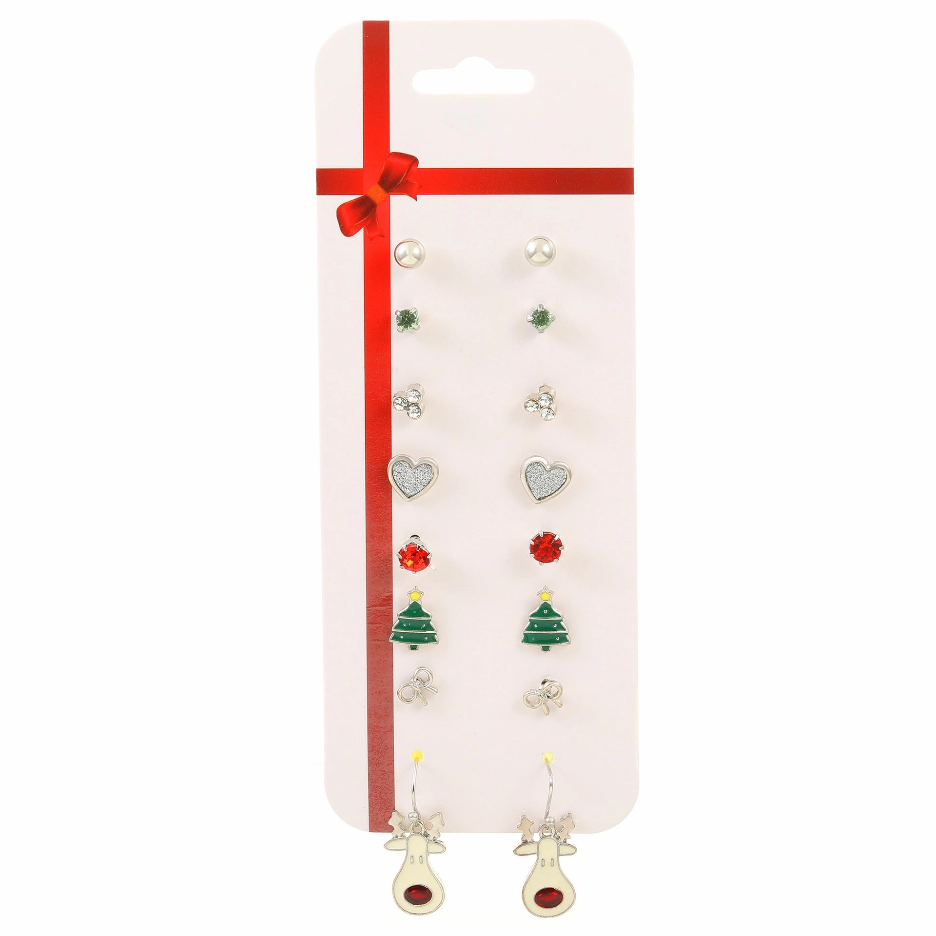 Wholesale Christmas Cartoon Elk Cane Christmas Tree Alloy Stud Earrings Set