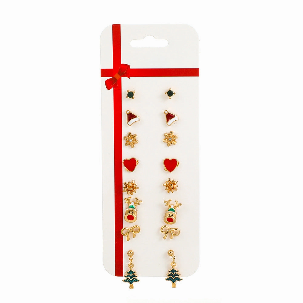Wholesale Christmas Cartoon Elk Cane Christmas Tree Alloy Stud Earrings Set