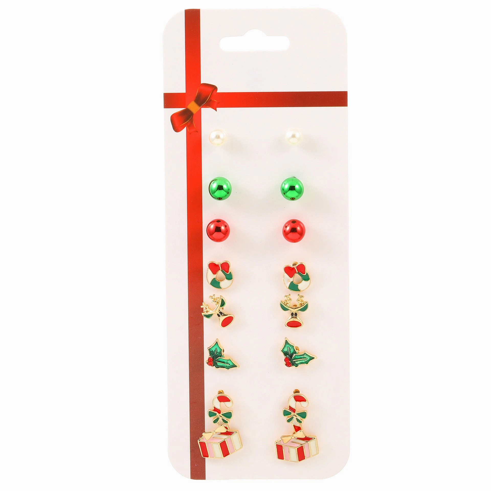 Wholesale Christmas Cartoon Elk Cane Christmas Tree Alloy Stud Earrings Set