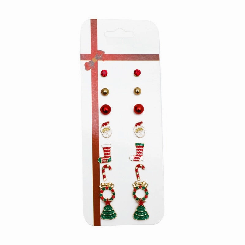 Wholesale Christmas Cartoon Elk Cane Christmas Tree Alloy Stud Earrings Set