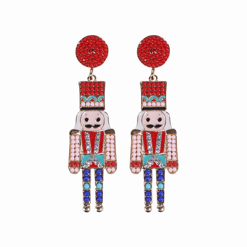 Wholesale Christmas Cartoon Faceless Doll Red Guard Diamond Earrings