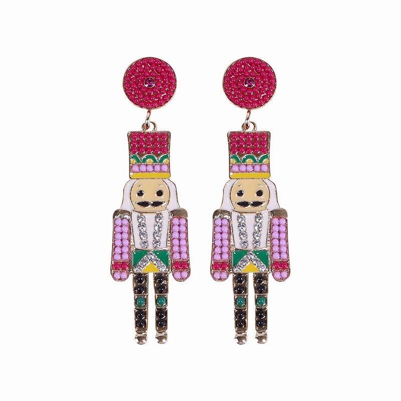 Wholesale Christmas Cartoon Faceless Doll Red Guard Diamond Earrings