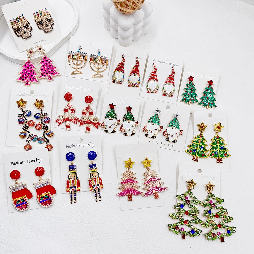 Wholesale Christmas Cartoon Faceless Doll Red Guard Diamond Earrings