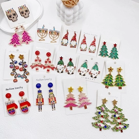Wholesale Christmas Cartoon Faceless Doll Red Guard Diamond Earrings