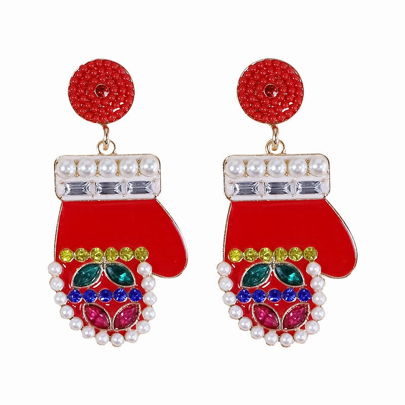 Wholesale Christmas Cartoon Faceless Doll Red Guard Diamond Earrings