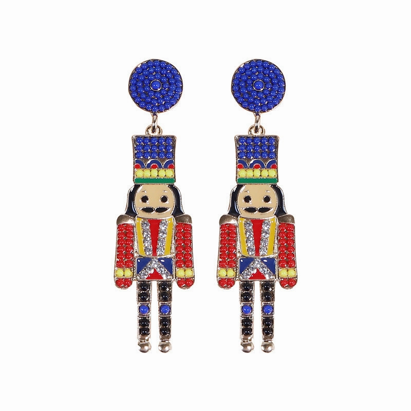 Wholesale Christmas Cartoon Faceless Doll Red Guard Diamond Earrings