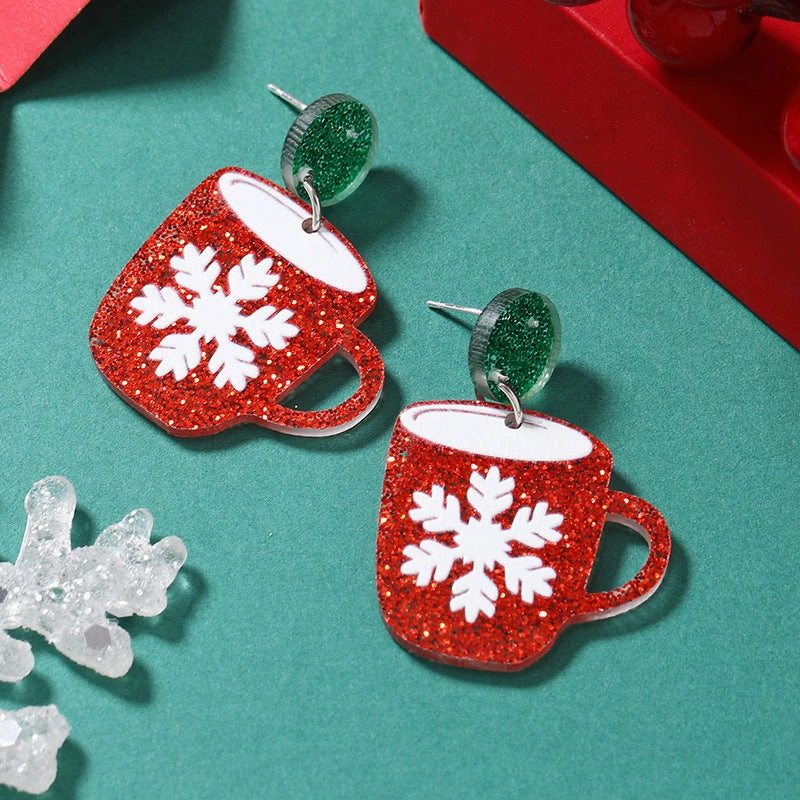 Wholesale Christmas Cartoon Mini Snowman Christmas Tree Boots Snowflake Colorful Acrylic Earrings