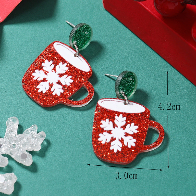 Wholesale Christmas Cartoon Mini Snowman Christmas Tree Boots Snowflake Colorful Acrylic Earrings