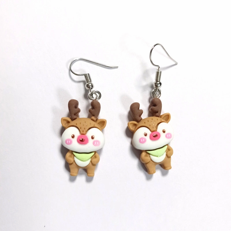 Wholesale Christmas Cartoon Resin Santa Gingerbread Man Earrings