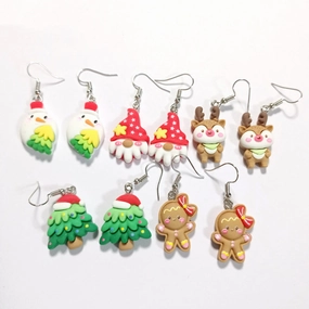 Wholesale Christmas Cartoon Resin Santa Gingerbread Man Earrings